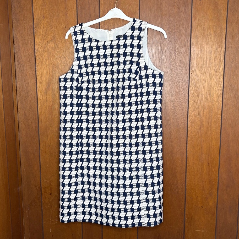 Ann Taylor Dress 14 Navy White‎ Work Office Career Classic Preppy Minimalist